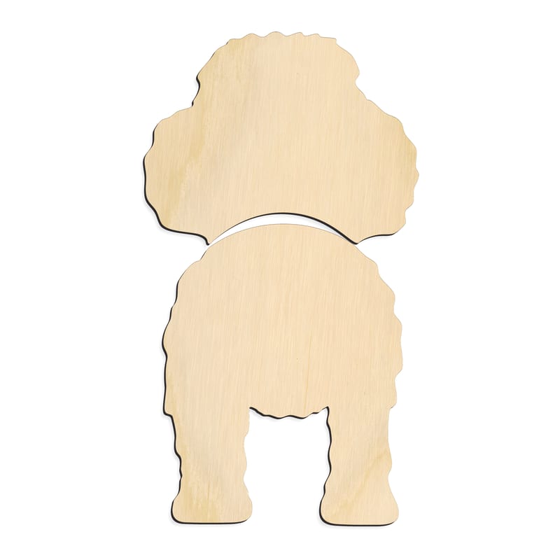 Laser-cut baltic birch silhouette of POODLE TWO PIECE BACK VIEW