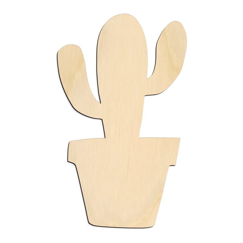 Laser-cut baltic birch silhouette of POTTED CACTUS ROUNDED ARMS