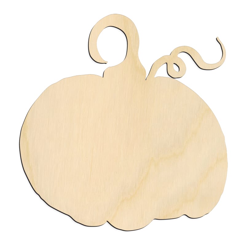 Laser-cut baltic birch silhouette of Pumpkin with Curled Vine Stem