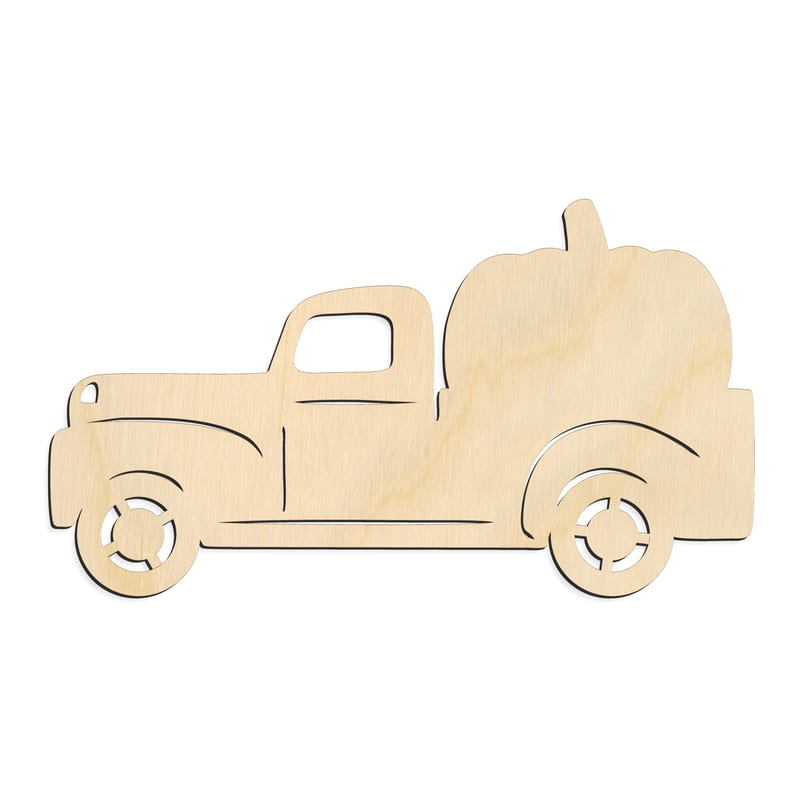Laser-cut baltic birch silhouette of PUMPKIN TRUCK VINTAGE DETAILED