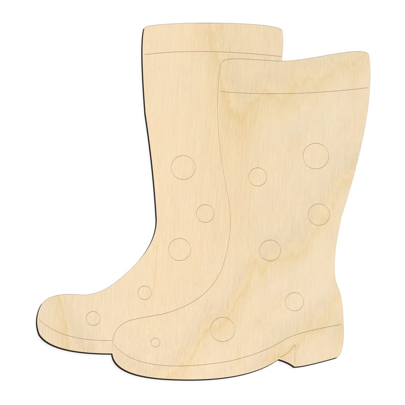 Laser-cut baltic birch silhouette of RAIN BOOTS