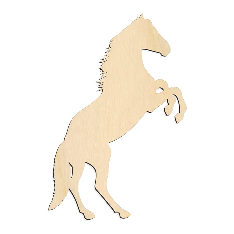 Laser-cut baltic birch silhouette of REARING HORSE