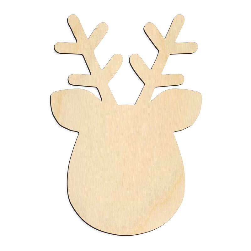 Laser-cut baltic birch silhouette of REINDEER HEAD FRONT TALL ANTLERS