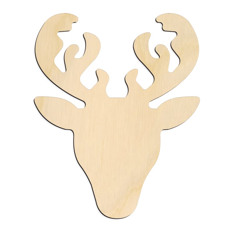 Laser-cut baltic birch silhouette of REINDEER HEAD FRONT