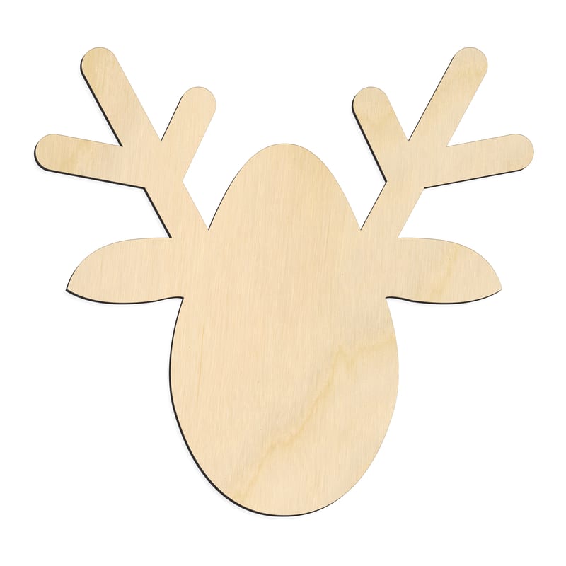 Laser-cut baltic birch silhouette of REINDEER HEAD FRONT BRANCH ANTLERS
