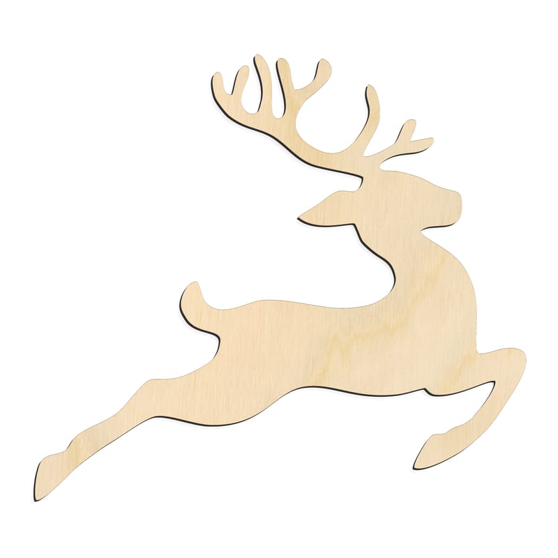 Laser-cut baltic birch silhouette of REINDEER LEAPING SILHOUETTE