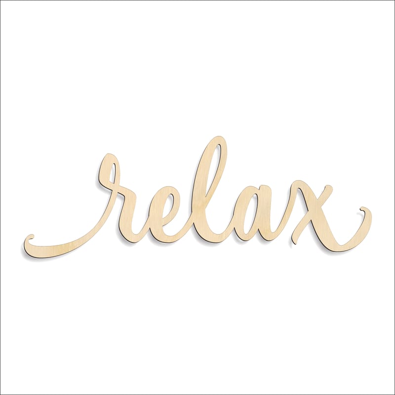 Laser-cut baltic birch silhouette of RELAX SCRIPT