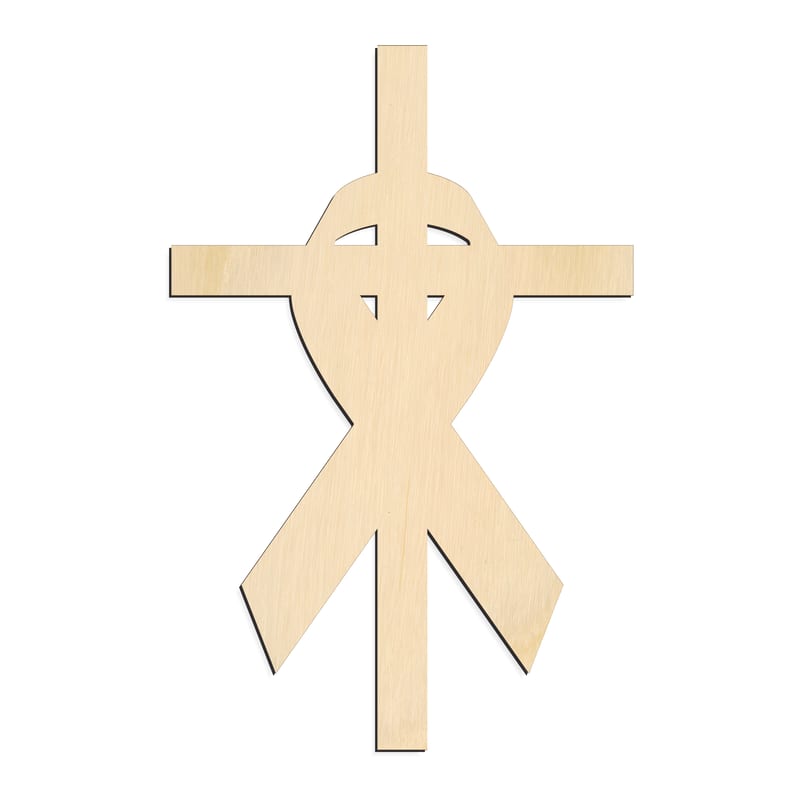 Laser-cut baltic birch silhouette of RIBBON CROSS