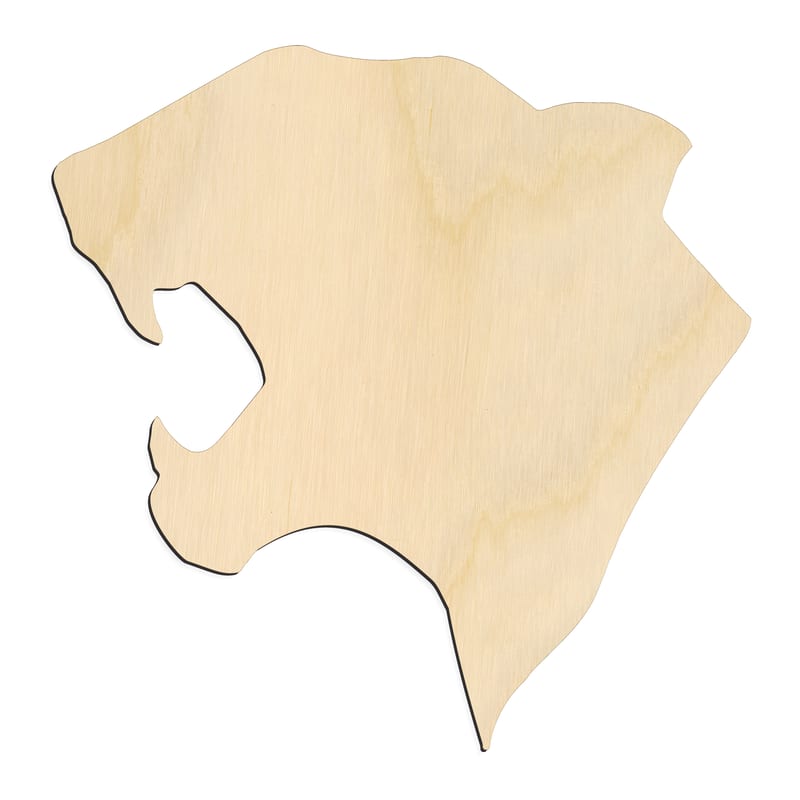 Laser-cut baltic birch silhouette of ROARING BIG CAT HEAD