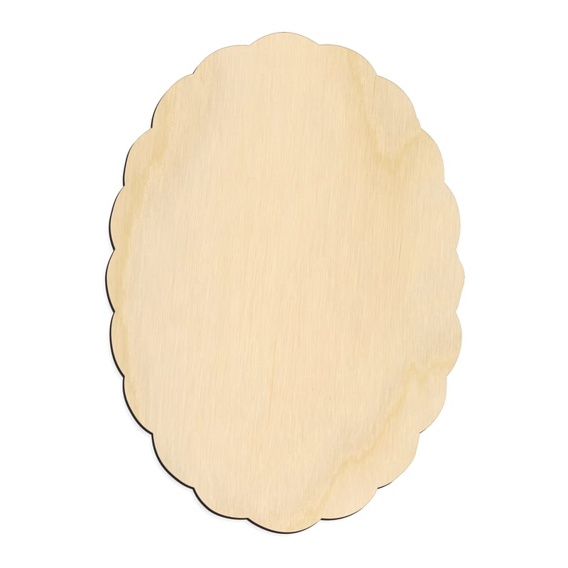 Laser-cut baltic birch silhouette of ROUGH SCALLOPED OVAL