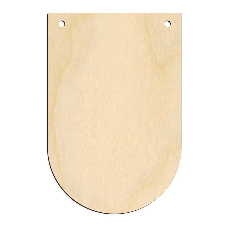 Laser-cut baltic birch silhouette of ROUNDED BANNER LONG RIVETED