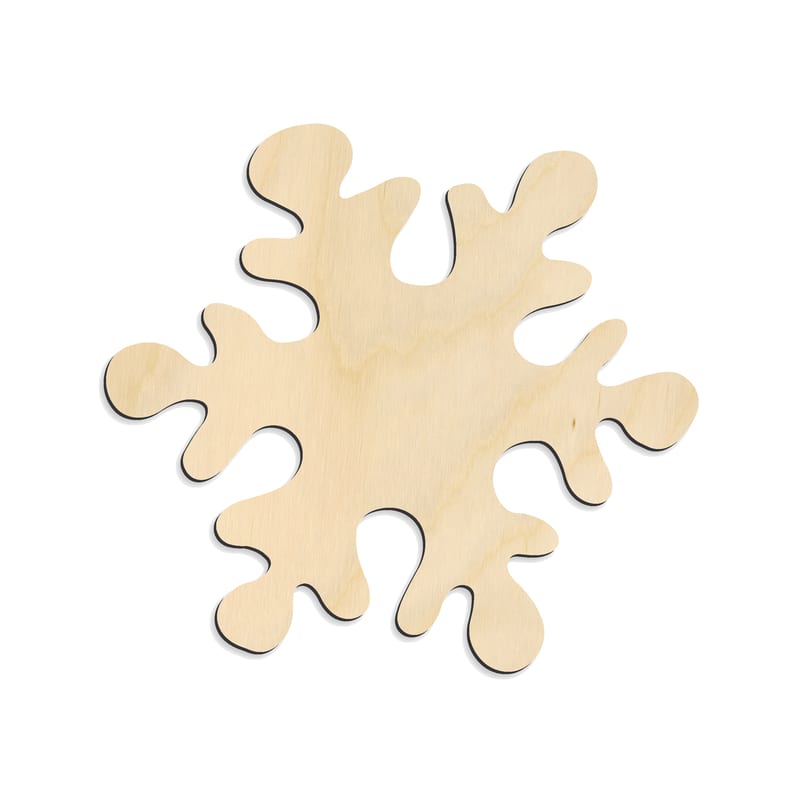 Laser-cut baltic birch silhouette of ROUNDED SIX POINT SNOWFLAKE