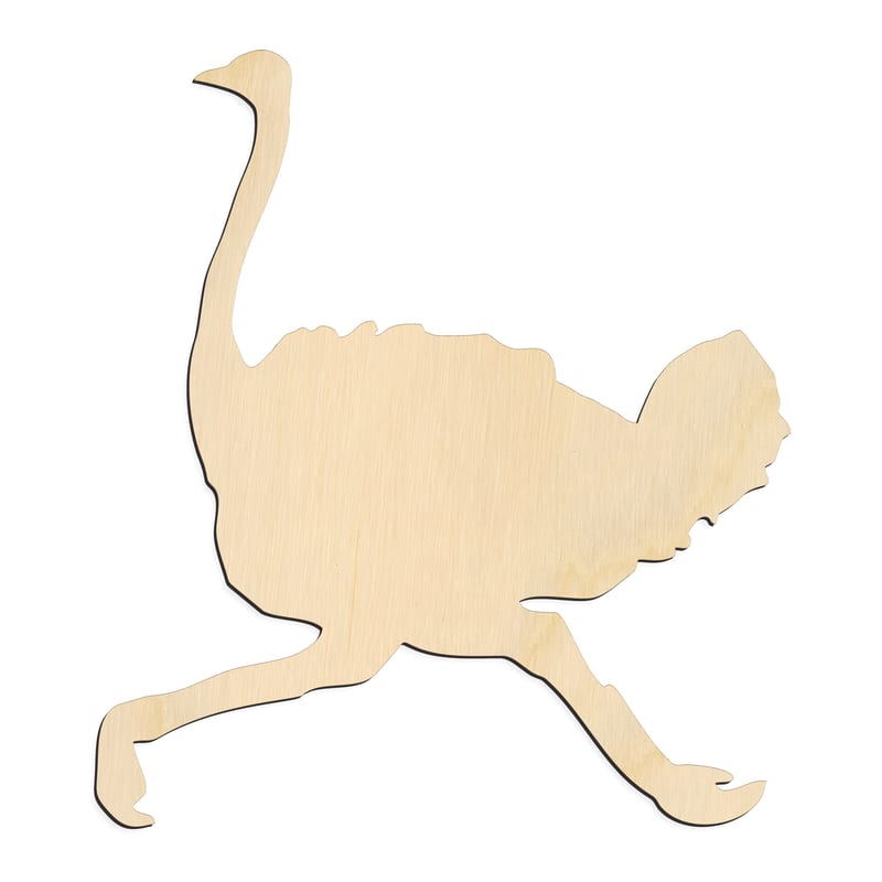Laser-cut baltic birch silhouette of Running Ostrich