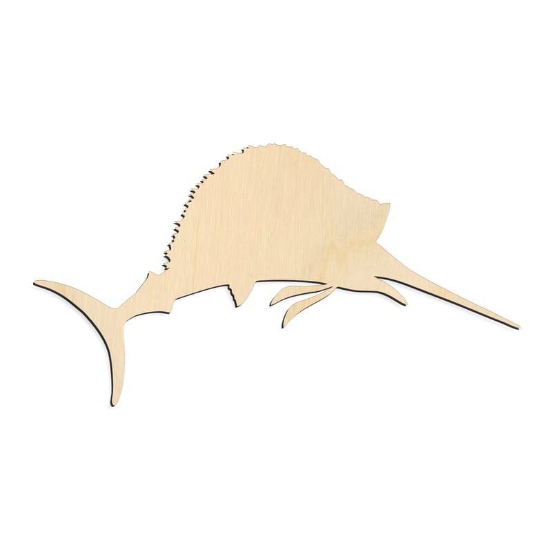 Laser-cut baltic birch silhouette of SAIL FISH