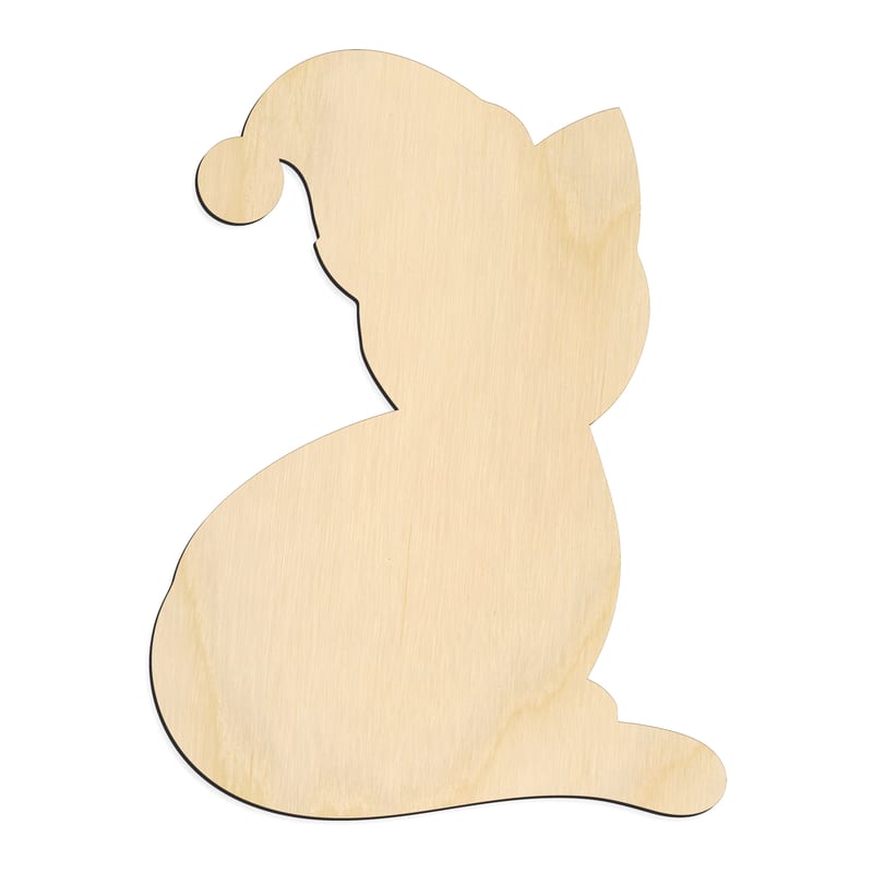 Laser-cut baltic birch silhouette of SANTA HAT CAT