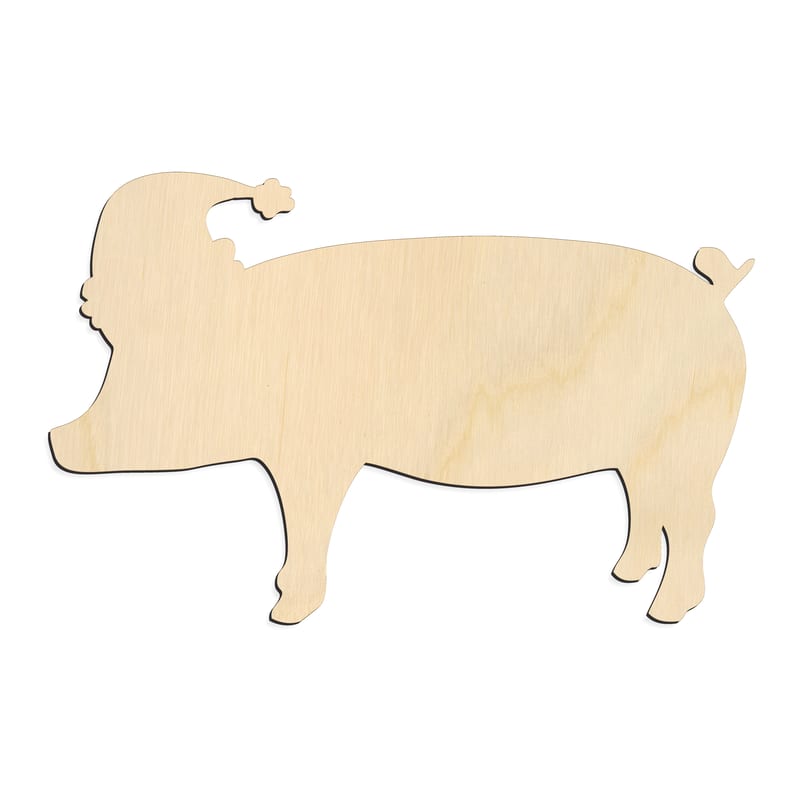 Laser-cut baltic birch silhouette of SANTA PIG
