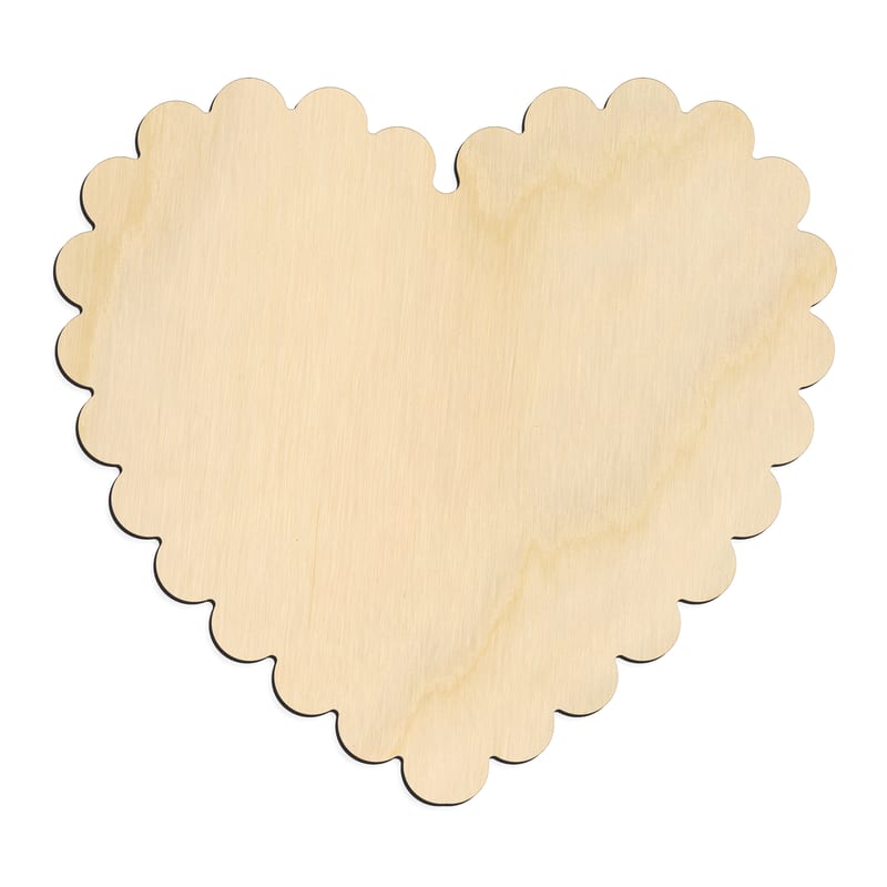 Laser-cut baltic birch silhouette of SCALLOPED HEART