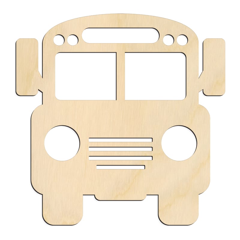 Laser-cut baltic birch silhouette of SCHOOL BUS FRONT DETAILS