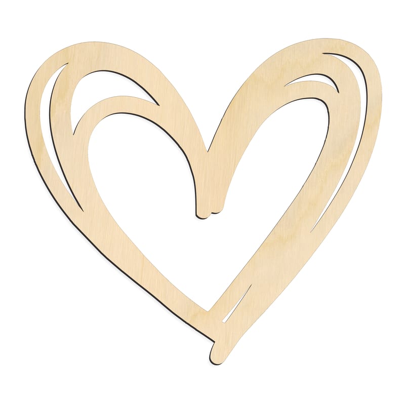 Laser-cut baltic birch silhouette of SCRIBBLE HEART