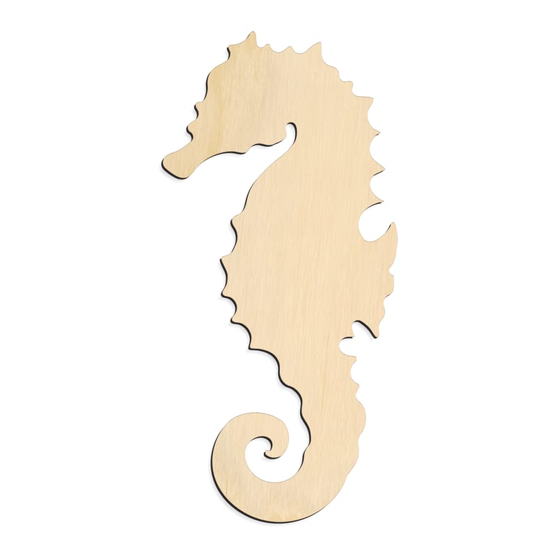 Laser-cut baltic birch silhouette of SEA HORSE CURVED TAIL
