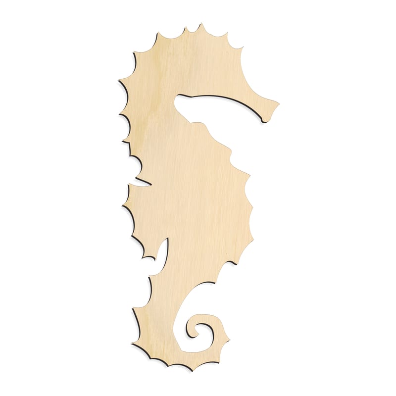 Laser-cut baltic birch silhouette of SEA HORSE SPINED