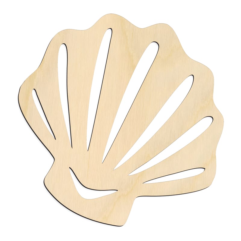 Laser-cut baltic birch silhouette of SEA SHELL CLAM SCALLOPED RIBBED DETAILS