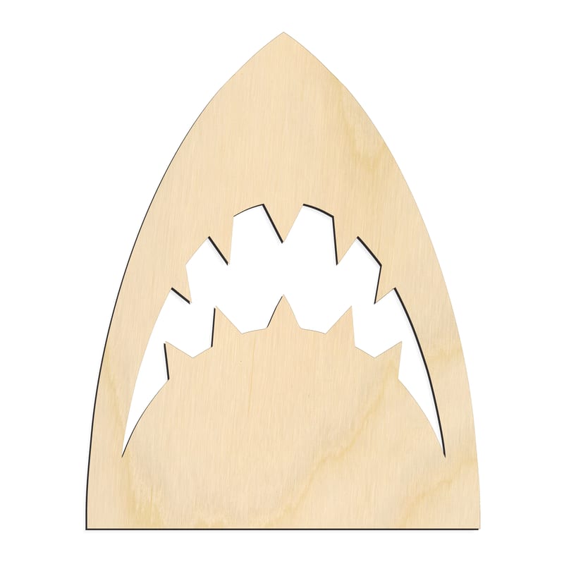 Laser-cut baltic birch silhouette of SHARK MOUTH
