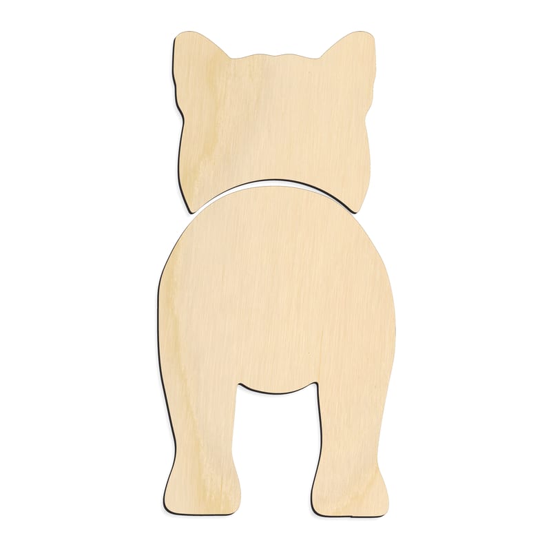 Laser-cut baltic birch silhouette of SHIBA INU TWO PIECE BACK VIEW