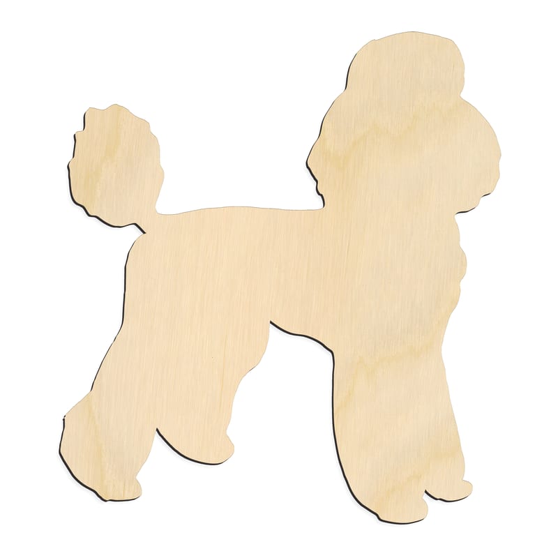 Laser-cut baltic birch silhouette of SHOW DOG FRONT FACING POODLE
