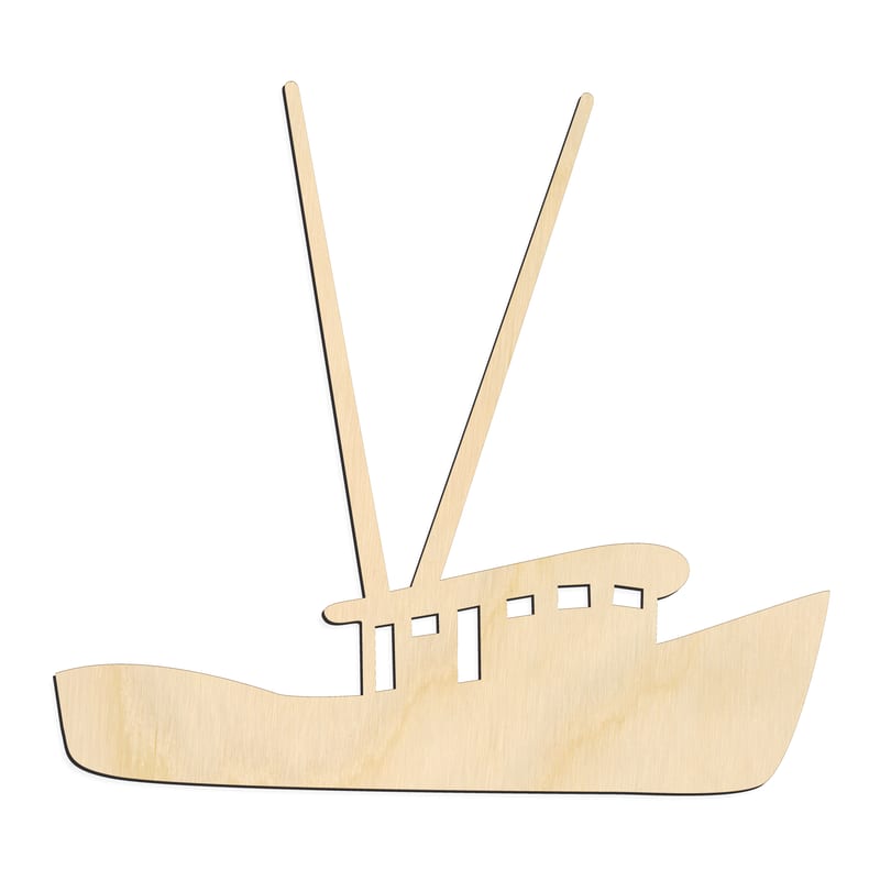 Laser-cut baltic birch silhouette of SHRIMP BOAT