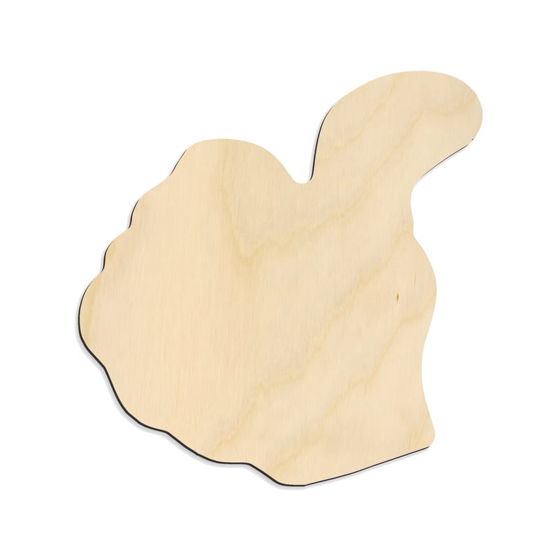 Laser-cut baltic birch silhouette of SIGN LANGUAGE BIG THUMBS UP