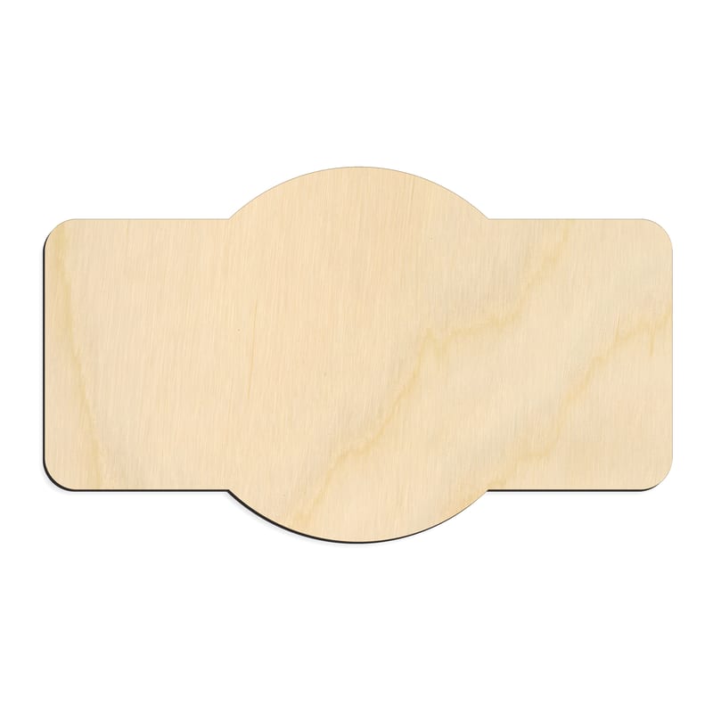 Laser-cut baltic birch silhouette of SIGN ROUNDED TAB