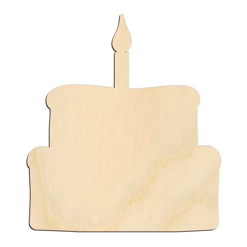 Laser-cut baltic birch silhouette of SINGLE CANDLE CAKE