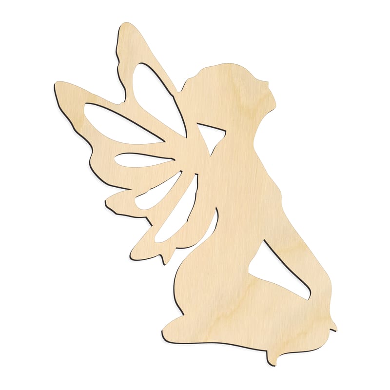 Laser-cut baltic birch silhouette of Sitting Fairy Silhouette