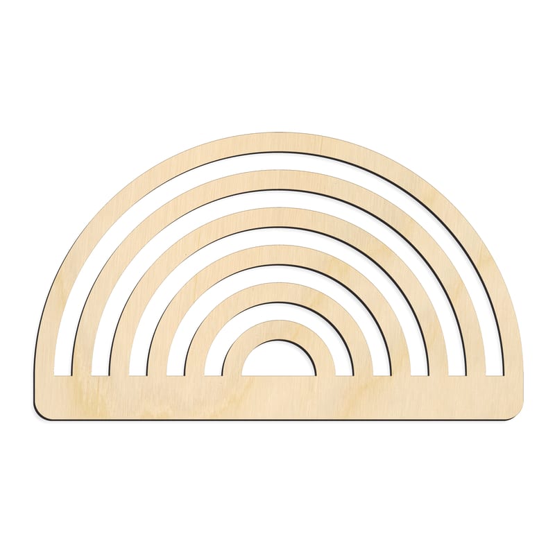 Laser-cut baltic birch silhouette of SIX RAINBOW NARROW