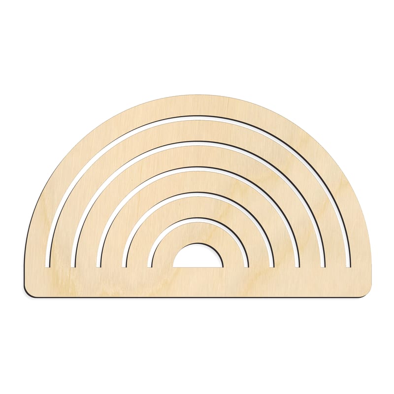Laser-cut baltic birch silhouette of SIX RAINBOW WIDE