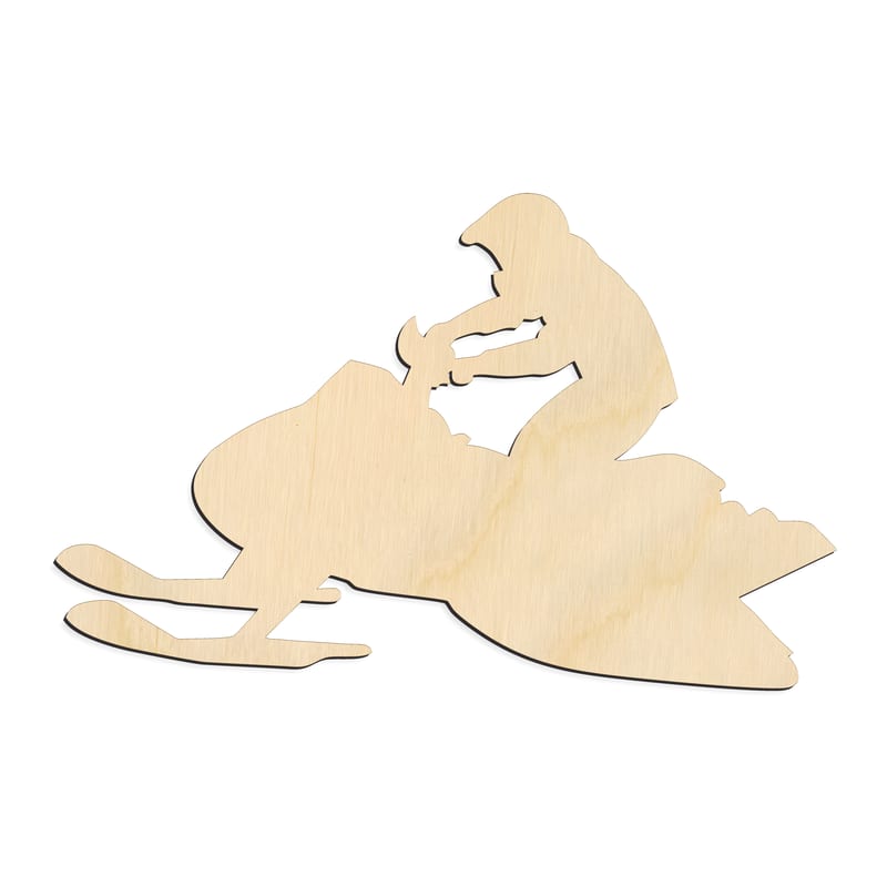 Laser-cut baltic birch silhouette of SNOW MOBILE RIDER