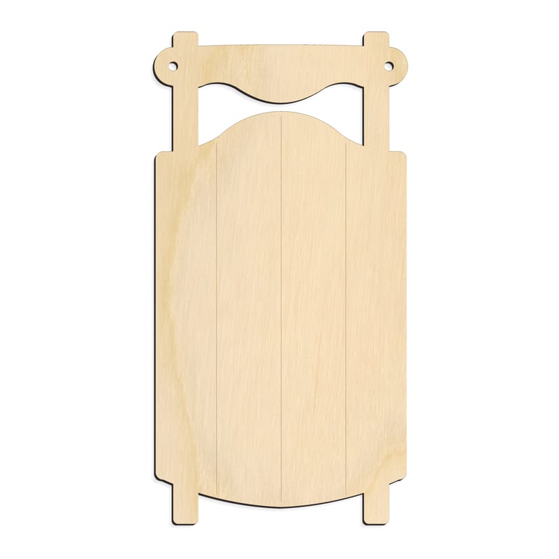 Laser-cut baltic birch silhouette of SNOW SLED CHRISTMAS ENGRAVED