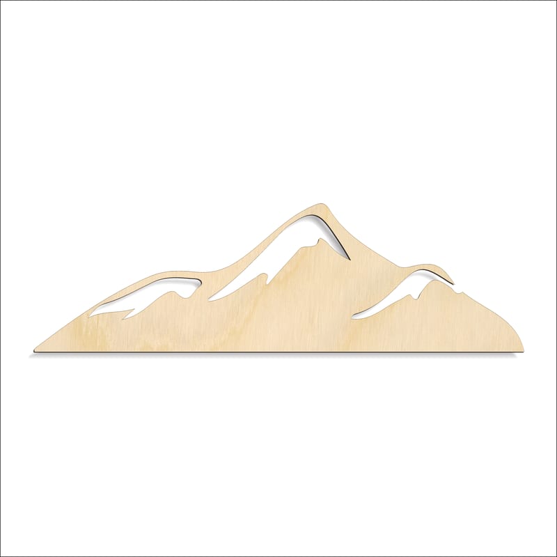 Laser-cut baltic birch silhouette of SNOWCAP LOW MOUNTAIN PEAKS