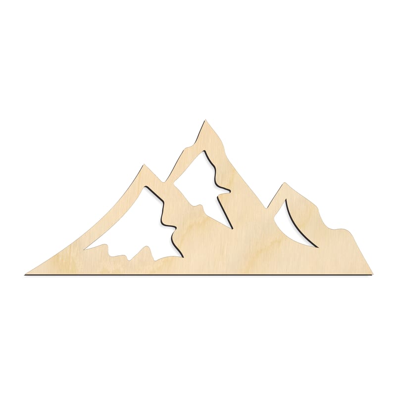 Laser-cut baltic birch silhouette of SNOWCAP MOUNTAIN PEAKS