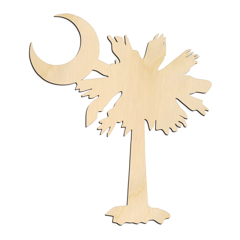 Laser-cut baltic birch silhouette of SOUTH CAROLINA FLAG CRESCENT PALMETTO