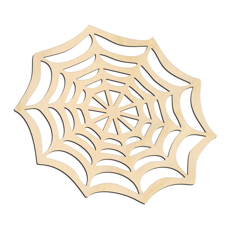 Laser-cut baltic birch silhouette of Spider Web Round Dense