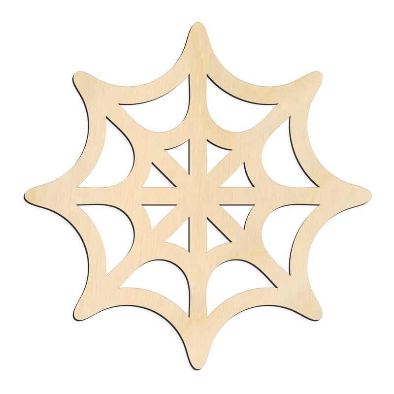 Laser-cut baltic birch silhouette of SPIDER WEB STARBURST