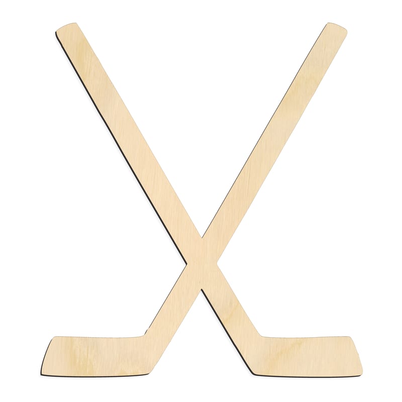 Laser-cut baltic birch silhouette of SPORTS CROSSED HOCKEY STICKS