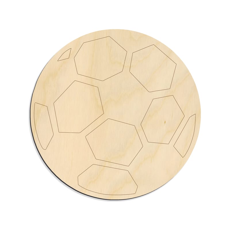 Laser-cut baltic birch silhouette of SPORTS ENGRAVED SOCCER BALL