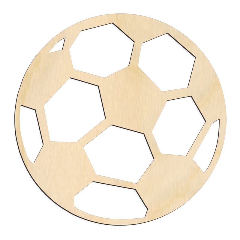 Laser-cut baltic birch silhouette of SPORTS SOCCER BALL OUTLINE