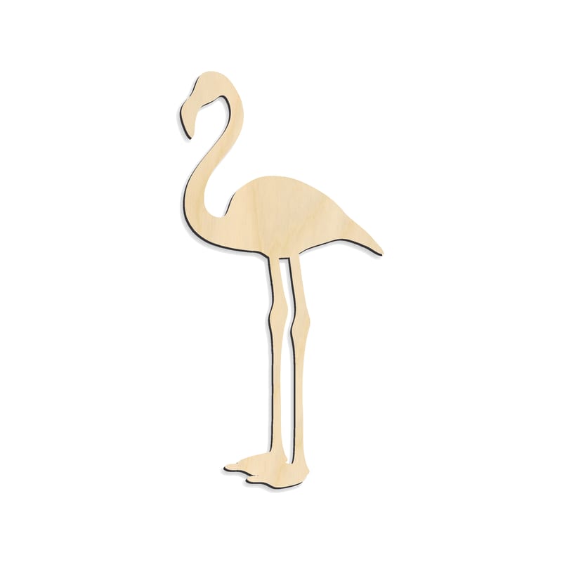 Laser-cut baltic birch silhouette of Standing Flamingo