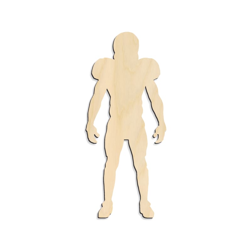 Laser-cut baltic birch silhouette of STANDING FOOTBALL PLAYER