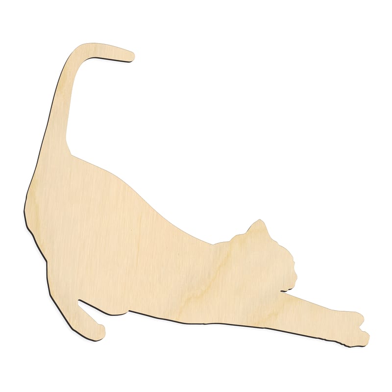 Laser-cut baltic birch silhouette of STRETCHING CAT