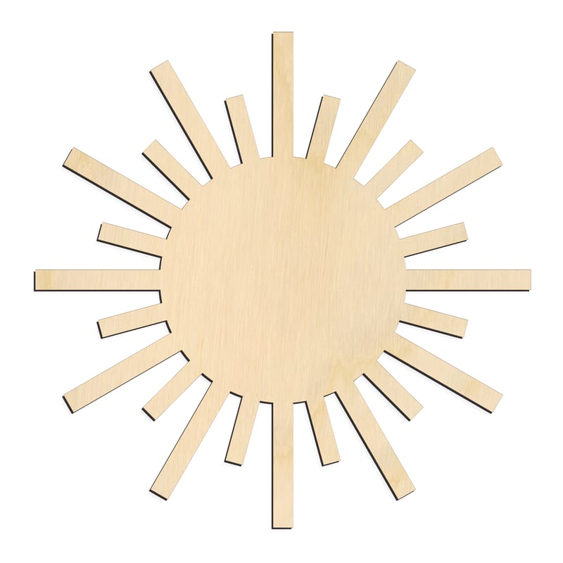 Laser-cut baltic birch silhouette of SUN STRAIGHT RAYS DENSE